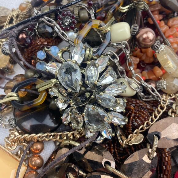 3 lbs Craft Repurpose Jewelry Brown Gold Red Vintage to Now Rhinestone Necklaces - Picture 2 of 10